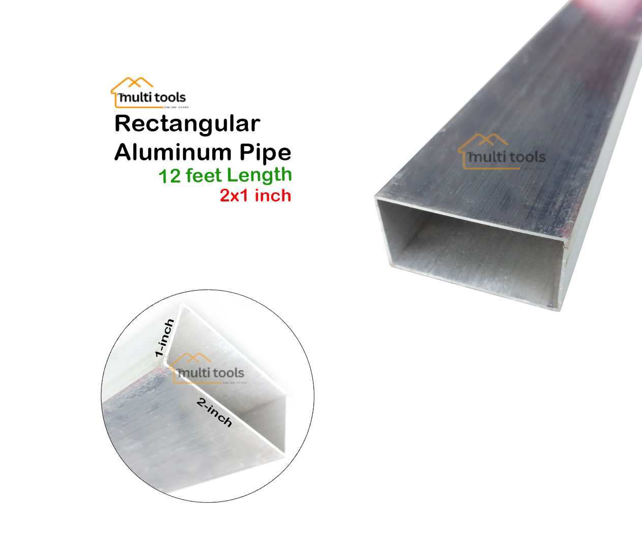 Rectangular Aluminum Pipe ( 2 X 1 inch 12 Feet Length)